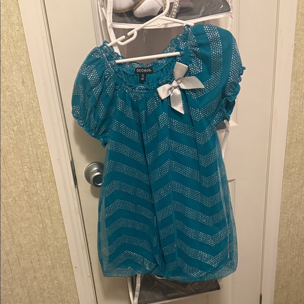 George Blue Chevron Dress with Ribbon